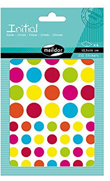 Maildor AE042O Packung Stickers Initial, 4 Bögen 10,5 x 16 cm, 232 Stickers, ideal für Kinder ab 5 Jahren, bunte Kreisen