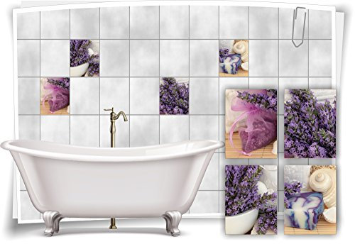 Medianlux Fliesenaufkleber Fliesenbild Lavendel Wachs Muschel Violett Wellness SPA Aufkleber Sticker Deko WC Bad WC, 20x25cm fp5p114h-71158