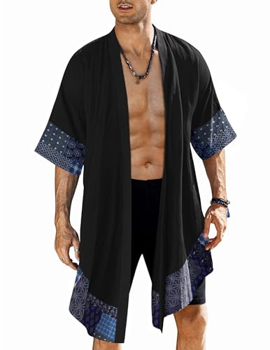 COOFANDY Herren Fashion modisch | Kaftan mit offener Vorderseite, drapiert, Sommer, Strand, Pool, Burning Man Rave, Festival, Outfits, Cardigan-Jacken
