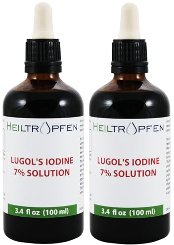 2x 100 ml Lugolsche Lösung 7% | Inhaltsstoffe in pharmazeutischer Qualität | 21% Lugols liquid Formulierung | 7 Prozent elementares Jod und 14% Kaliumjodid | Doppelpack | Heiltropfen®
