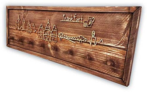 die stadtmeister Wandgarderobe aus Holz im Vintage-Look Skyline Frankfurt - dunkelbraun