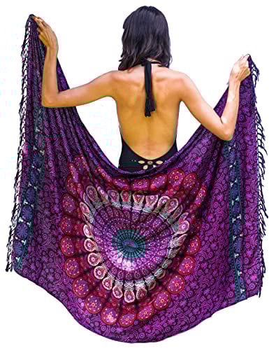 Mandala Life ART Lila Sarong Tuch Damen Xxl Mit Fringe Hochwertiger Rayon Groß Strand Pareo Strandtuch Wickeltuch Wickelrock Strandrock Tapisserie Wickeltuch Bikini Cover Up Tuch Für Badeanzug