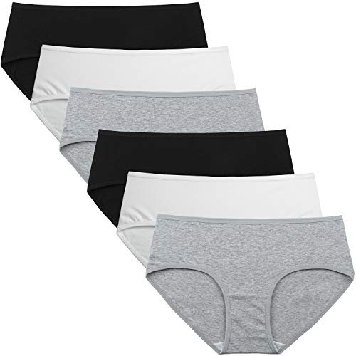 INNERSY Unterhose Baumwolle Damen Schwarz Weiß Bikinis Taillenslips 6er Pack (XL/44 EU, Grau/Schwarz/Weiß)