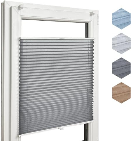 Home-Vision® Premium Plissee Faltrollo ohne Bohren mit Klemmfix, Kollektion „Melange” Leinenoptik Blickdicht Sonnenschutz Jalousie für Fenster & Tür (Grau, B100cm x H120cm) Modern Klemmträger