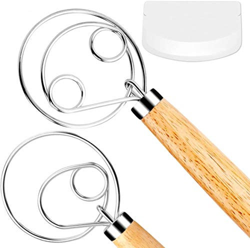 Tobepico Danish Whisk, Bread Mixer, Premium Stainless Steel Whisk with Dough Scraper for Bread, Pastry or Pizza Dough, for Perfect Baking, Pack of 2