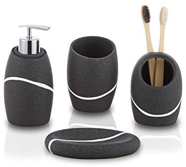 ZCCZ Juego de Accesorios Decorativos para Encimera de Tocador de 4 Piezas con Dispensador de Jabón, Soporte para Cepillo, Vaso y Jabonera para Baño