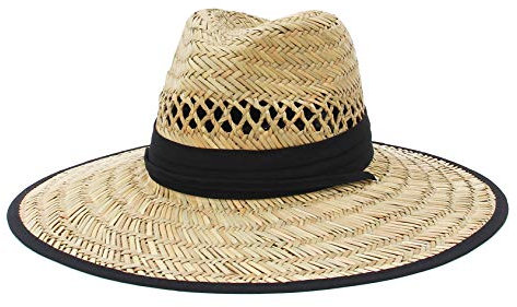 Jelord Sombrero de Paja Hombre Sombrero de Safari para Campo Decoración de Tela Limpresa con ala Ancha Anti-UV Sombrero de Panamá Verano Unisexo 58 CM