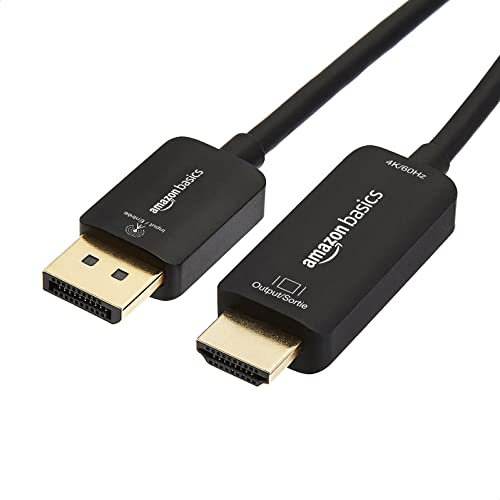 Amazon Basics Câble DisplayPort vers HDMI (4K à 60 Hz), 1.8 m, Noir, Pour Écran PC