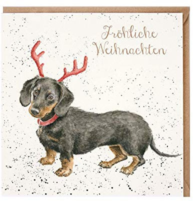Wrendale - GX005 - Weihnachtskarte, Doppelkarte mit Umschlag, Dachshuind, Fröhliche Weihnachten, 15cm x 15cm
