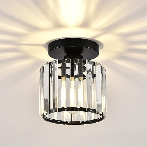 ZYDTRIP Crystal Ceiling Light, Black Crystal Chandelier Modern LED Ceiling Light Pendant Fixture Lighting for Bedroom Kitchen Hallway Entrance Balcony