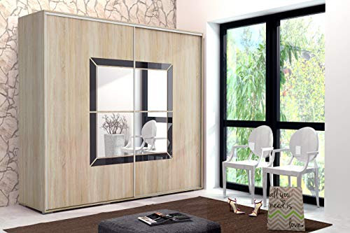 Modern Sliding Doors wardrobe oak effect mirrored A13 200cm