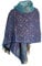 TIBET Luxuriöser Schal mit Blumenmuster, marineblau, übergroß, wendbar, reine Yakwolle, Schal, Blau, Orange, Einheitsgröße