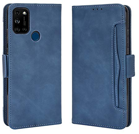 Lederhülle für Wiko View 5/Wiko 5 Plus Hülle, Flip Case Schutzhülle Handy mit Kartenfach Stand und Magnet Funktion als Brieftasche, Tasche Cover Etui Handyhülle für Wiko View 5/Wiko 5 Plus, Blau