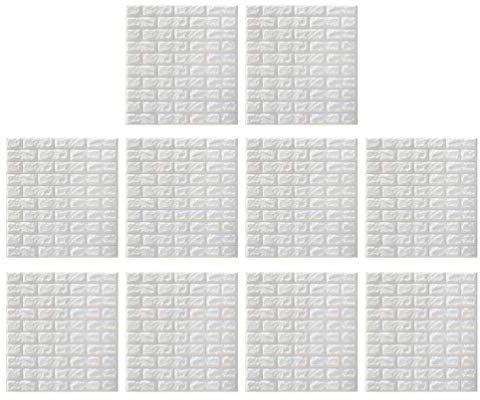 VOSAREA 10st Wandtattoo Mit Backsteinmuster Backsplash Abziehen Und Aufkleben Film Ziegel Tapete Weiß 3D Weiches Xpe-Material Aus Hochdichtem Schaumstoff Wandverkleidung Künstlich