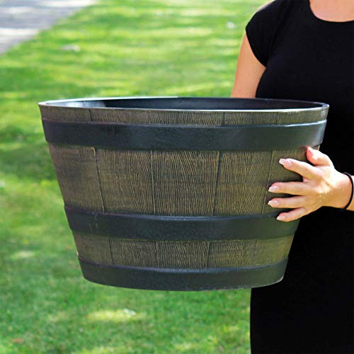 Suttons Medium Wooden Barrel Effect Planter Garden Container H27cm D 44cm W44cm