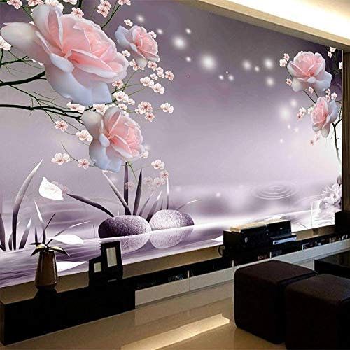 Xcstdjx Personnalisé 3D Papier Peint Moderne Rose Fleurs Papier Peint Salon Tv Canapé Chambre Romantique Décor À La Maison Papiers Peints Fresques,400(W)*280(H) Cm