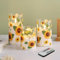 Eywamage Sunflower Candles with Remote, Glass Flickering Flameless LED Pillar Candles Autumn Decor Set of 3