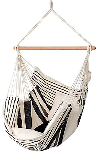 Relaxa Cafe Hängesessel 100% Baumwolle Natur weiß-braun-schwarz gestreift