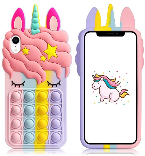 Vunake iPhone XR Case for Kids Girls - Poppet Fidget Heavy Duty Bumper Cover, Soft Gel Protective Liquid Silicone Shockproof Phone Cover - Unicorn