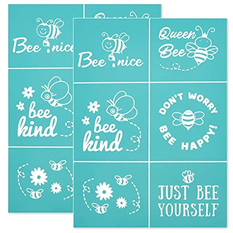 OLYCRAFT 2PCS Biene Selbstklebende Siebdruckschablone Wiederverwendbare Musterschablonen Zum Malen Auf Holzgewebe T-Shirt Wand Und Heimtextilien-7.6x 5.5Inch