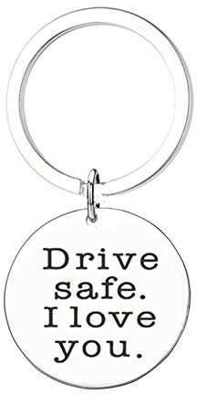Ayoiow Car Keyring Round Tag Engraving Drive Safe.i Love You Keyring Stainless Steel, stainless steel,