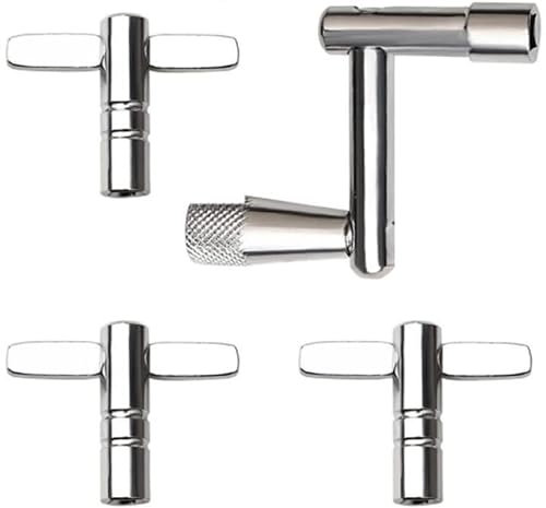 KOMUNJ 4 Stück Schlagzeugschlüssel, Schlagzeug Tuning Key Stimmschlüssel für Schlagzeuger Schlagzeug Trommel Schlaginstrumente, Percussion Instrumente 1-Z und 3 T-schlüssel, Silber