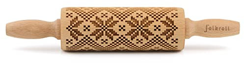 Folkroll Teigrolle Skandinavien Muster, junior, 23 cm, Nudelholz, Prägerolle, Muster, Motiv, Rolle, Buchenholz, 330456