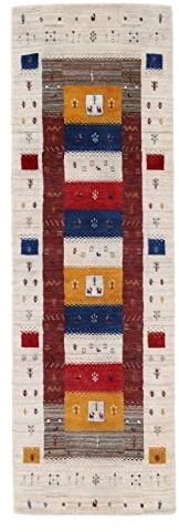 carpetfine Wollteppich Gabbeh Soni Läufer Multicolor 80x400 cm | Moderner Teppich für Wohn- und Schlafzimmer