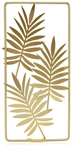HERCHR Sculptures murales en fer, décoration murale en feuille avec cadre, palmier en métal doré, 29,5 × 14,5 cm/11,61 × 5,71 pouces