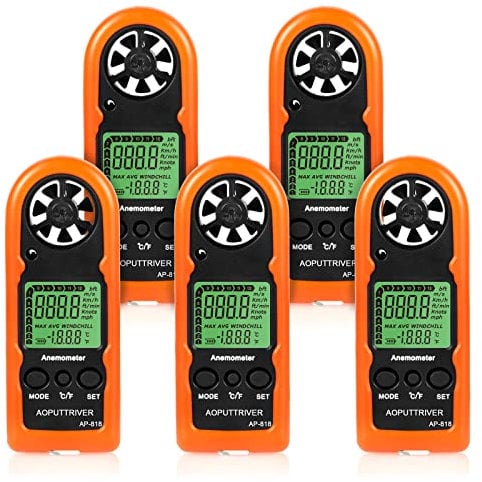 5 pezzi Anemometro digitale,misuratore di velocità del vento,AP-816B anemometro portatile con Termometro Retroilluminato per misurare la velocità,per le riprese,HVAC,volo con drone, pesca,vela, surf
