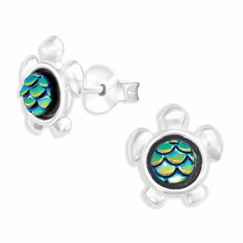 Monkimau Schildkröten Ohrstecker Ohrringe aus 925 Silber Schmuck Silberohrringe Medizinisch für Kinder Mädchen Damen Frauen