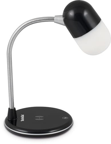 TechniSat VIOLA Tischlampe – LED-Tischleuchte mit Bluetooth-Audiostreaming und Wireless Charging für Smartphones (3 Watt Mono Lautsprecher, drei Lichtfarben, dimmbar, flexibler Lampenhals) schwarz