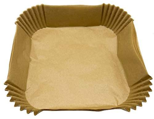 100 fogli di carta usa e getta per friggitrice ad aria, quadrati, carta da forno per friggitrice ad aria, impermeabile, antiaderente, carta pergamena per forno a microonde (marrone 17 mm) KE028