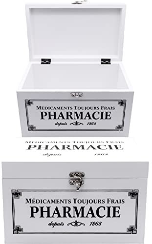 Maison Des Cadeaux Erste-Hilfe-Aufbewahrungsbox aus Holz, französischer Stil, US402, Weiß