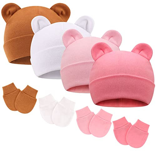 DRESHOW Neugeborenes Baby Mütze Hut und Handschuhe Set Beanie Bekleidung Unisex Infant Hut Kindergarten Mütze Baby Jungen Mädchen 0-6 Monate