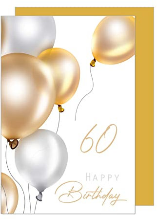 Edition Seidel Premium Glückwunschkarte zum 60. Geburtstag mit Umschlag. Geburtstagskarte Grusskarte Billet Luftballons Karte Happy Birthday Mann Frau (GZ349-60 SW023)