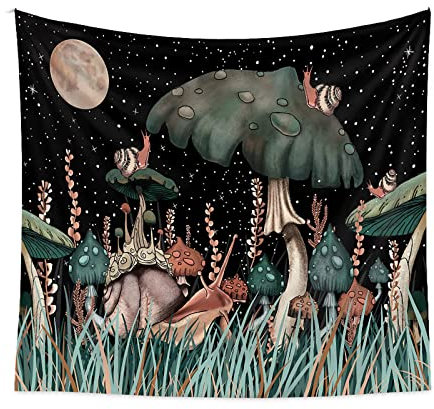 CyanCloud Wandteppich, Polyester-Pilz-Wandteppich, Pflanzen und Schnecken, Wandbehang für Schlafzimmer, Wohnzimmer, 150 x 130 cm