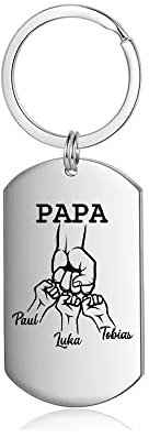 Presentimental Schlüsselanhänger mit Gravur 1 bis 5 Namen- Personalisierter Schlüsselanhänger aus Edelstahl mit eingraviertem Namensschild - Vatertagsgeschenk für Papa Mann #3……