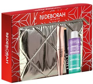 Deborah Milano Geschenk-Set für Damen, inklusive Mascara Instant Maxi Volumen, Bleistift Augen 24 Stunden 251 Schwarz und Augen-Make-up Bifasico Dermolab 50 ml, Nr. 02