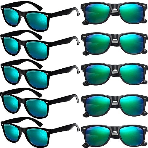 FSMILING Sonnenbrille Herren Set Sonnenbrillen Pack Party Brille Für Damen Herren Fasching Karneval,10er Pack Sonnenbrillen Verspiegelt Grün