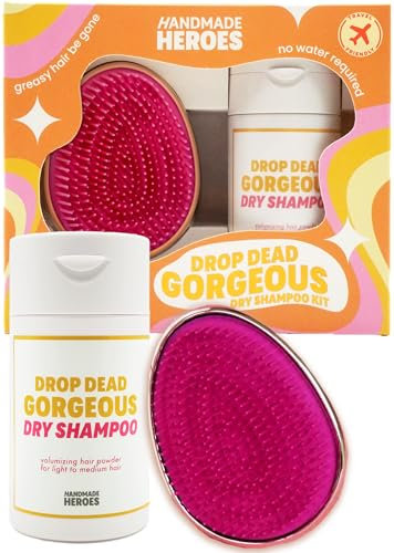 Trockenshampoo Volumenpulver von Handmade Heroes | 100% natürlich und vegan, nachhaltig und ohne Aerosol | Volumenspendendes Haarpulver geeignet für Flugreisen, Frauen und Männer (Blond und Haarbürste