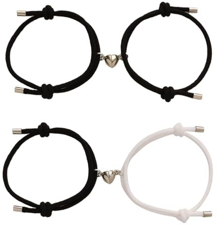 EUPSIIU 4 Stücke Beziehung Armband, Partnerarmbänder, Mutual Matching Couple Mit Liebe Herz Anhänger, Ideal Für Paare Oder Freundschaft (Schwarz, Weiss)