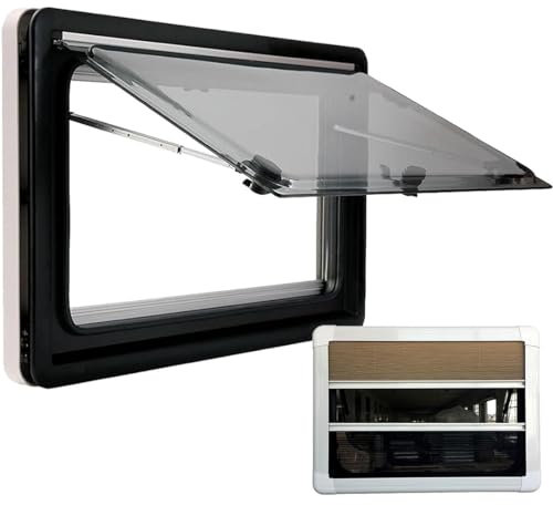 BBAUER Finestra per Roulotte, Finestra a Battente,Finestra per Camper, Finestra Pieghevole per Camper,Finestra Esterna a Spinta con Tenda Avvolgibile Integrata E Zanzariera,350 * 280mm
