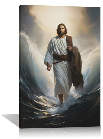 MODOJOART Kunstdruck auf Leinwand mit Jesus Christus, Jesus geht auf Wasser, christliches, religiöses Gemälde, Bild für Kirche, Studium, Dekoration (Kunstwerk 01, 40,6 x 61 cm)