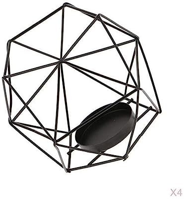 RUTAVM Chandeliers 4 pièces 3D géométrique Mariage Bougie bâton Votive Bougie Chauffe-Plat Noir thé lumière Candélabre