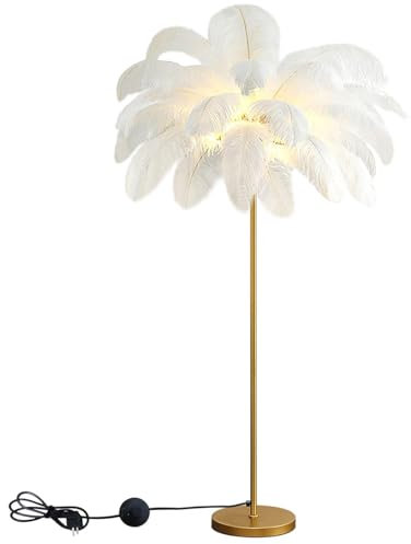 Lampada da Terra a LED Nature Feather Lamp per Camera da Letto, Feather Flo o lampade con Interruttore a Pedale Lampada da Terra dimmerabile con 48 Piume per Soggiorno, Lampadina Inclusa H: 160 cm