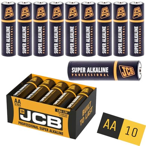 AA Batteries, JCB 10 Pack - Industrial Power Alkaline Double A Batteries AA Batteries 1.5v For toys | fairy lights | remotes | Flashlights | Clocks | Home or Office Use |