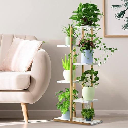 Pflanzenständer, 6 Etagen Blumenständer Metall, 7 Topfpflanzen Blumenregal, 106 cm hoher Blumenständer, Verbreiterte Basis Pflanzenregal für errasse, Garten, Wohnzimmer, Balko