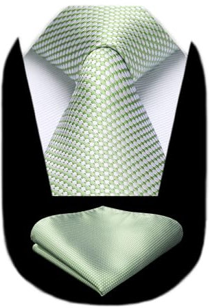 HISDERN Herren Krawatte Salbeigrün Klassisch Hochzeit Schlips Formal Elegant Krawatte mit Einstecktuch Set Business Party