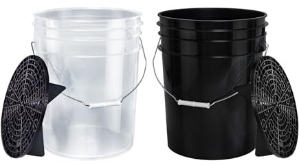 BenBow - - Auto Wascheimer Set: 2X Wascheimer 20L - transparent und schwarz mit 2X Schmutzsieben - für professionelle Auto Handwäsche - zur Autowerkstatt - für die Autohandwäsche - zu den Büros